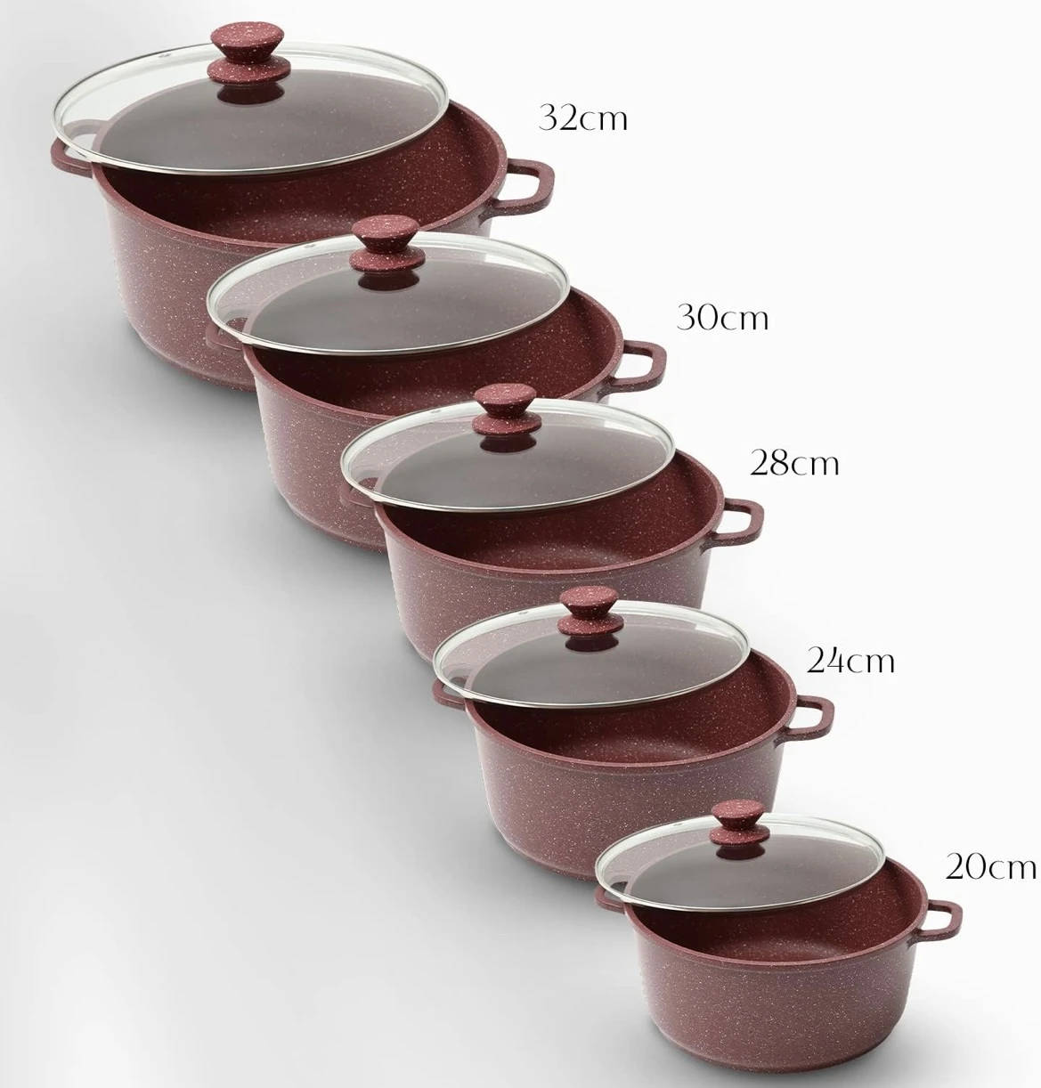 Royalford 5Pcs Die-Cast Aluminium Stockpot Set with Glass Lids – Induction Safe
