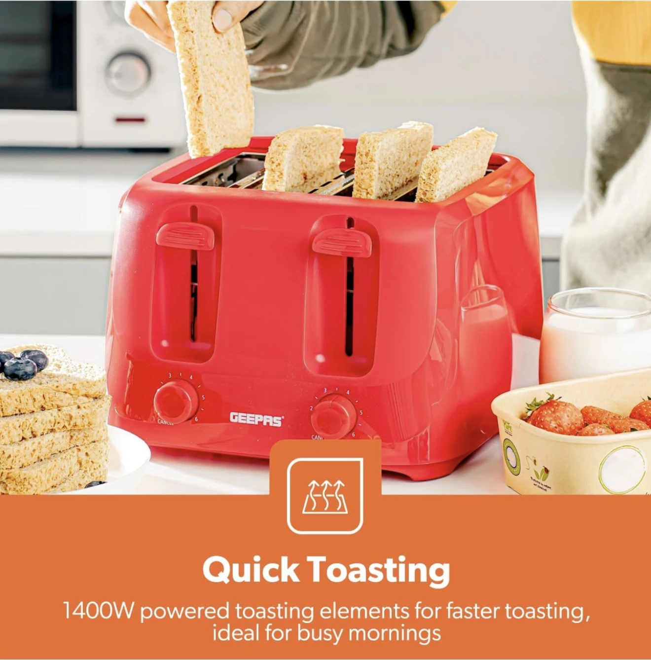 Geepas 4 Slice Bread Toaster with 6-Level Browning Control