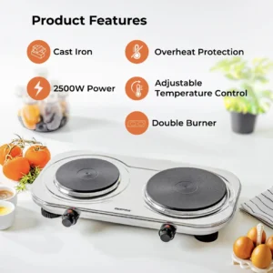 GEEPAS STAINLESS ELECTRIC DOUBLE HOT PLATE HOB