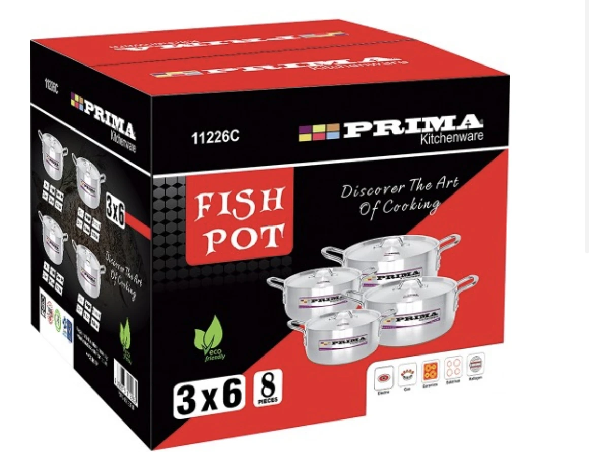 8-Piece Fish Pot Cooking Set with Lids (22cm-28cm)