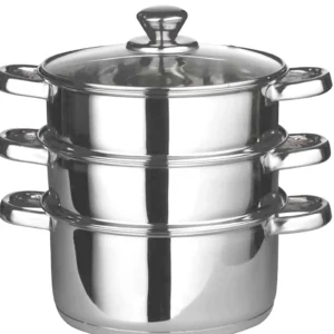 3-Piece/4- Piece Stainless Steel Steamer Set with Glass Lid (22cm-24cm)
