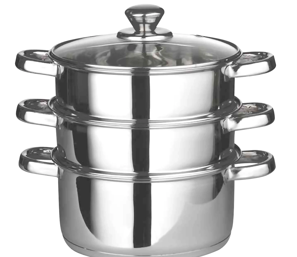 3-Piece/4- Piece Stainless Steel Steamer Set with Glass Lid (22cm-24cm)