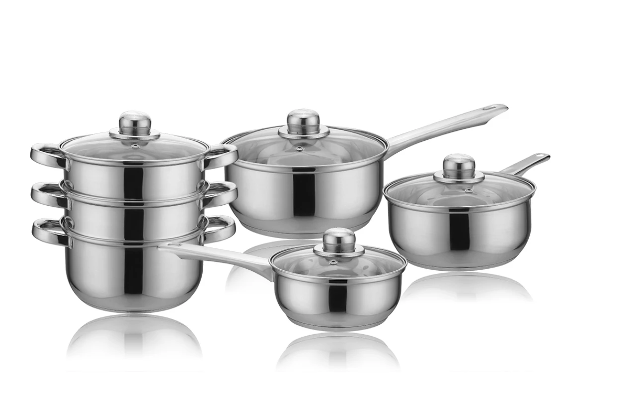Stainless Steel Cookware Set with 18cm 3-Piece Steamer & 3-Piece Saucepan Set (16cm,18cm,20cm)