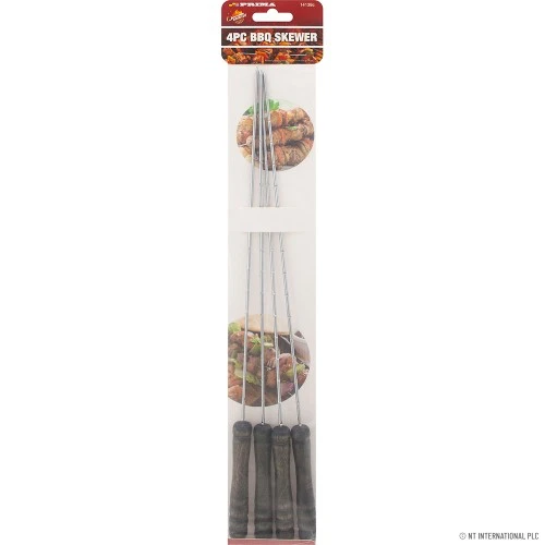 BBQ 4-Piece Skewer Set – Black Wooden Handle
