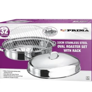32CM Stainless Steel Oval Roaster Set with Rack