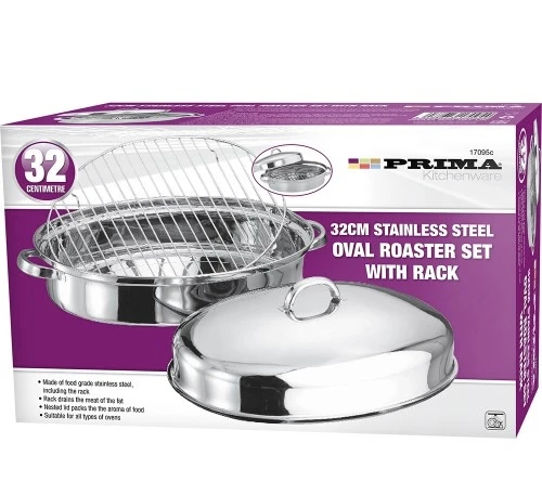 32CM Stainless Steel Oval Roaster Set with Rack