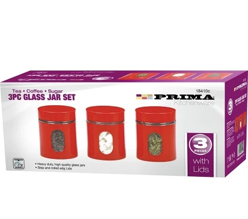 PRIMA 3PIECE TEA COFFEE SUGAR SET red