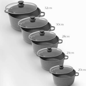 5Pcs Die-Cast Aluminium Stockpot Set with Glass Lids - Induction Safe (GRAY)